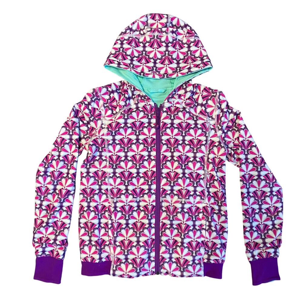 Ivivva by Lululemon Reversible Full Zip Hooded Jacket Sz 14 Purple Geo Shape